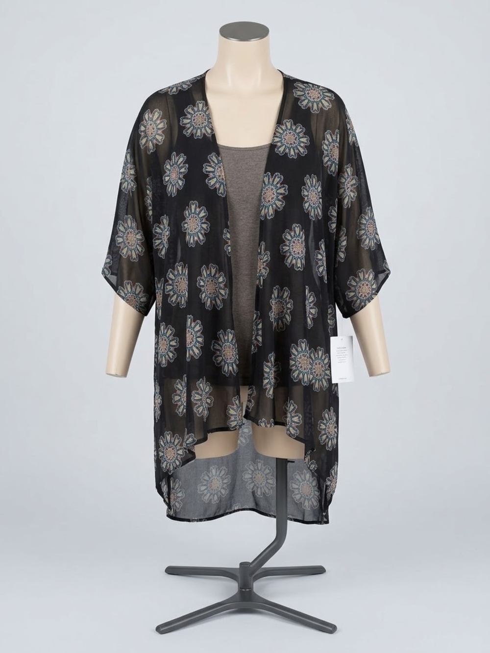 LuLaRoe Black Sheer Floral Kimono